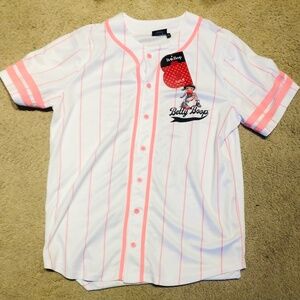 Vintage BETTY BOOP Baseball Softball Jersey Shirt - PINK Stripe - NEW Size Large